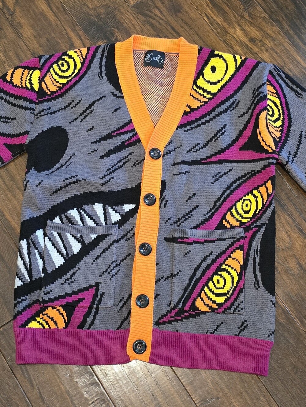Steady Hands Chainsaw Man Fox Devil Gray/Orange Knit Cardigan Size Mens S/M - Picture 2 of 6